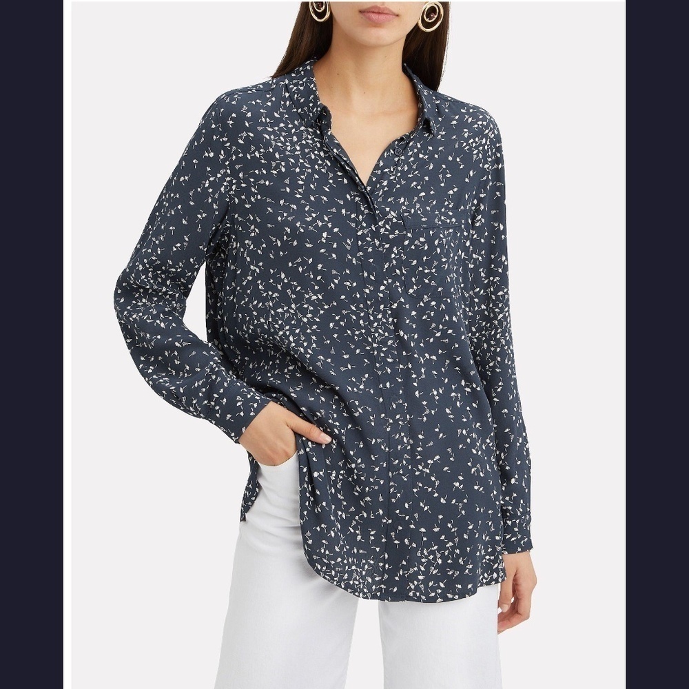 Ganni Women's EU 34 XS Total Eclipse Blue Barra Blouse Viscose Shirt